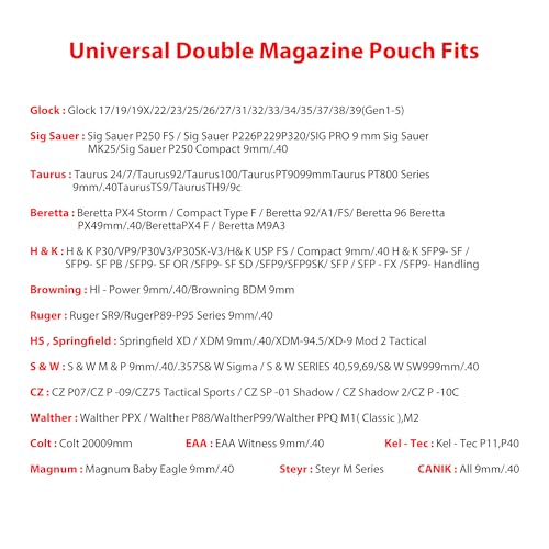 Universal Double Magazine Pouch - Dual Stack Mag Holster with Adjustable Retention for Glock, Sig Sauer, S&W, Beretta,
