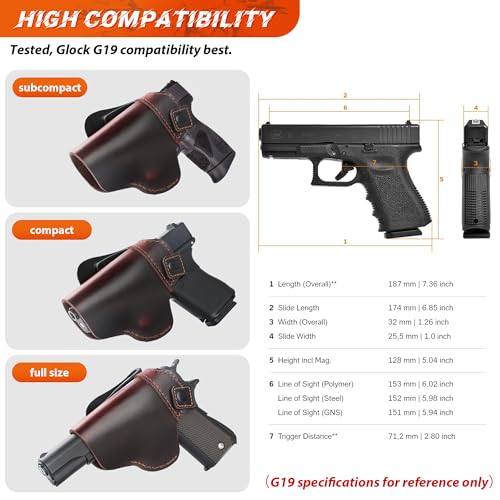 OWB Leather Holster, Paddle Carry for Popular Pistols / P07 P10-S/Glock 17 19 26 42 43 48 / SW MP Shield / Hellcat XD-M